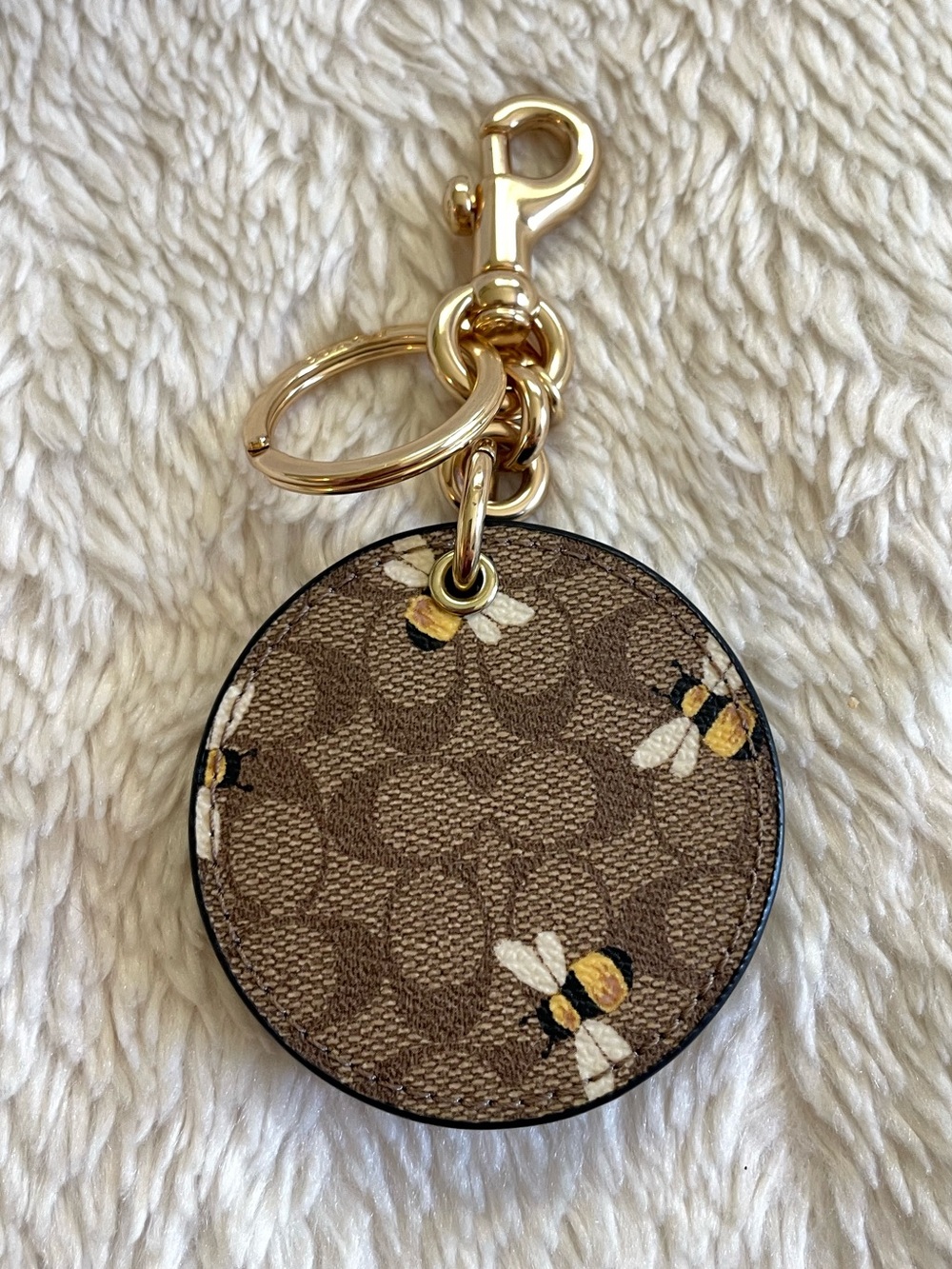 Coach Brown Signature Bee Round Key Fob + Mirror